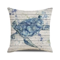 Watercolor sea turtle throw pillow cover with linen texture on white background - Hand-painted Blue Wood Grain Turtle (ZX309-31) / 18x18 Inch