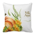 Watercolor pumpkin sunflower square pillowcase with Hello August gold text print - 18x18 Inch / Hello August Pumpkin Sunflower Style (24)