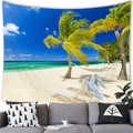 Tropical beach tapestry with palm trees and hammock over a living room sofa - 17 / 100x70(Short Plush)