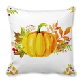 Watercolor pumpkin and autumn leaves print on a square white peach skin pillowcase - 18x18 Inch / Watercolor Pumpkin Autumn Maple Berry Style (25)