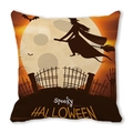 Halloween pillow cover featuring a witch silhouette and Spooky Halloween text - 45x45cm / Orange Sunset Spooky Halloween Style (32)
