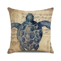 Vintage sea turtle pillow case with blue turtle over antique music sheet pattern - Vintage Music Score Blue Turtle (ZX309-33) / 18x18 Inch