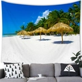 Tropical beach tapestry wall hanging with palm trees and sun umbrellas for home decor - Peach Skin / 100x70cm / Beach Thatch Umbrella Style (14)