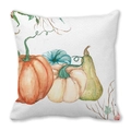 Peach skin pillow cover featuring watercolor pumpkins and autumn vines on white fabric - 18x18 Inch / Hand Drawn Multicolor Pumpkins Gourd Style (26)