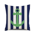 Housse de coussin marine avec ancre verte et rayures bleues et blanches en lin - Rayure Verticale Ancre Verte Fraîche (35)