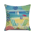 Kissenbezug mit Strandmotiven Segelbooten und Mandalas auf Leinen für den Sommer - 45x45 cm / Strandurlaub Illustration(33)