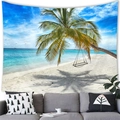Tropical beach tapestry with coconut trees and swing over a sofa for home decor - 19 / 100x70(Short Plush)