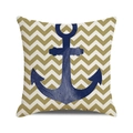 Marineblauer Anker Kissenbezug mit goldenem Zickzack-Wellenmuster im Nautik-Stil - Zickzackmuster Anker Stil