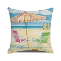 Leinen-Kissenbezug mit Aquarell-Strandszene, Sonnenschirm und Ozean-Motiv für den Sommer - 45x45 cm / Aquarell Strandurlaub(34)