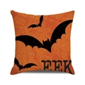 Halloween pillow cover with black bat silhouettes and EEK text on orange background - EEK Art Bat (2) / 18x18 Inch