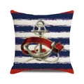 Quadratischer nautischer Kissenbezug mit Silberanker und blauen Streifen - Rotes Band Anker Muster