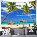 Tropical beach tapestry with coconut trees and ocean view over grey sofa - 20 / 100x70(Short Plush)