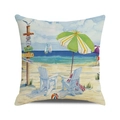 Sommerlicher Strand Kissenbezug mit Sonnenschirm und Segelboot Motiv aus Leinen - 45x45 cm / Strandschirm und Schilder(35)