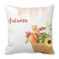 Watercolor pumpkin cart cushion cover with Autumn script on peach skin fabric - 18x18 Inch / Autumn Cart Pumpkin Sunflower Style (29)