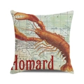 Vintage map cushion cover featuring a detailed red lobster print and Homard text - Retro Nautical Map Lobster (20) / 45cmx45cm