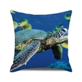 Watercolor sea turtle cushion cover with ocean scene and colorful fish on white background - Realistic Undersea Turtle Yellow Fish (ZX309-38) / 18x18 Inch