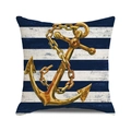 Nautischer Kissenbezug mit blau-weißen Streifen und goldenem Anker-Print Design - Goldener Anker Blau-Weiße Streifen