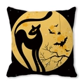 Halloween pillow cover with black cat silhouette and full moon on white backdrop - 45x45cm / Black Cat Silhouette Full Moon Style (37)