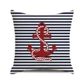 Housse de coussin nautique carrée avec rayures bleu blanc et motif ancre rouge - Rouge Bleu Blanc Marine Classique (40)