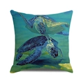Watercolor sea turtle throw pillow cover with artistic blue and teal ocean turtle print - Oil Texture Lake Green Dual Turtles (ZX309-39) / 18x18 Inch