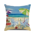 Quadratischer Kissenbezug mit sommerlichem Strandmotiv, Liegestühlen und Meereslandschaft - 45x45 cm / Sommer Strand Illustration(37)
