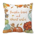 Fall pumpkin watercolor throw pillow case with Pumpkin kisses and Harvest wishes text - 18x18 Inch / Pumpkin Kisses Thanksgiving Style (32)
