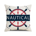 Quadratischer Leinenkissenbezug mit rot-blauem Steuerrad-Motiv im nautischen Stil - Vintage Nautischer Text Steuerrad