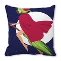 Cartoon witch on broom pillow case, decorative polyester cushion cover for Halloween - 45x45cm / Red Cloak Green Hair Character Style (39)