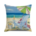 Quadratischer Kissenbezug aus Leinen mit sommerlichem Strandmotiv und Illustration - 45x45 cm / Küstenurlaub Digitaldruck(38)