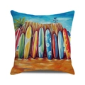 Quadratischer Kissenbezug mit Strand-Surfen-Ölgemälde und bunten Surfbretern für Sommer - 45x45 cm / Surfbrett Strand Ölgemälde(39)