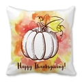 Peach skin fabric pillow cover featuring watercolor pumpkin and Happy Thanksgiving print - 18x18 Inch / Happy Thanksgiving Line Drawing Pumpkin Style (34)