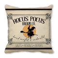 Halloween pillow cover with Hocus Pocus witch silhouette on beige peach skin fabric - Vintage Witch Broom Advertisement Style(25)