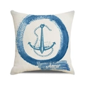 Blauer Kissenbezug mit Anker-Motiv aus cremefarbenem Leinenstoff für Sofa Deko - Aquarellkreis Anker Muster