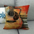 Artistic oil painting guitar and piano keyboard pattern square cushion cover on sofa - Abstract Music Art (1)