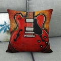 Artistic oil painting red guitar cushion cover displayed on a modern grey sofa - Red Electric Guitar Graffiti (2)