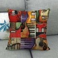 Artistic cushion cover with music theme featuring electric guitars and piano keys on sofa - Colorful Instrument Collage (7)