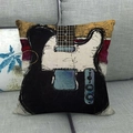 Close-up of textured linen cushion cover with abstract oil painting guitar pattern - Expressionist Guitar (9)