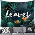 Detail of tropical palm and monstera leaves wall tapestry behind a living room sofa - Leaves and Floral Style (10) / 100X70