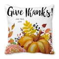 Give Thanks pumpkin and maple leaf watercolor square pillowcase for Thanksgiving decor - 18x18 Inch / Give Thanks Thanksgiving Large Pumpkin Style (35)