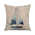Detailed macro view of watercolor sailboat pillow cover in linen fabric texture - Blue Purple Graffiti Art Sailboat (2)