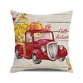 Detail van de herfst aquarel pompoen vrachtwagen print op hoogwaardige kussenhoes - Eén maat / Rode Retro Pickup Met Oogst Pompoenen Stijl (3)