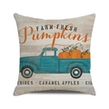 Detail of harvest pumpkin blue truck cushion cover with farm fresh text on rustic wood print - One Size / Blue Retro Pickup With Pumpkin Farm Style (5)