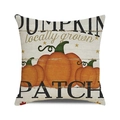 Macro detail of rustic linen texture and printed pumpkin patch design on cushion cover - One Size / Pumpkin Patch Style (7)