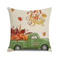 Close-up of linen fabric texture with vintage truck and pumpkin print for fall decor - One Size / Dark Green Pickup With Pumpkin Patch Style (8)