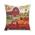 Detail of harvest-themed cushion cover with red truck and pumpkin patch print - One Size / Red Barn With Pickup Country Style (9)