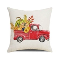 Detail of linen texture on square cushion cover with watercolor pumpkin truck print - One Size / Watercolor Loaded Pumpkin Red Truck Style (12)