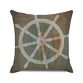 Vintage Kissenbezug mit maritimem Steuerrad-Motiv aus Leinen in Retro-Braun - Vintage Rostiges Steuerrad Muster