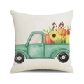 Detail of linen texture on harvest festive pillow cover with watercolor pumpkin truck - One Size / Watercolor Green Pickup With Pumpkins Sunflowers Style (13)