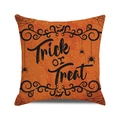 Detail des Halloween-Kissenbezugs mit Trick or Treat Text und Spinnennetzmustern - Süßes oder Saures Schriftzug (4)