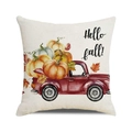 Detail of Hello Fall watercolor pumpkin truck print on linen cushion cover - One Size / Hello Fall Red Truck Style (14)